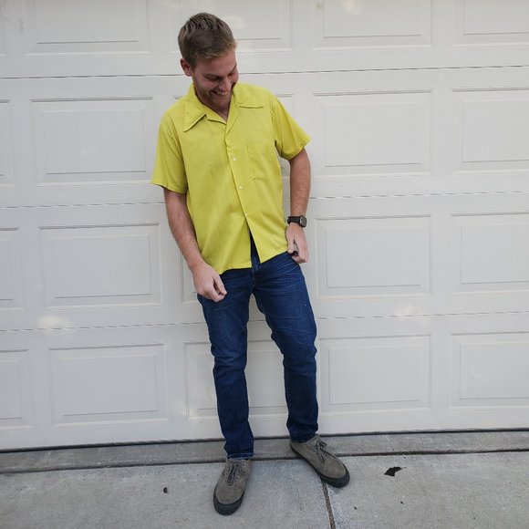 Vintage Other - vintage 1960s yellow/green mens button up